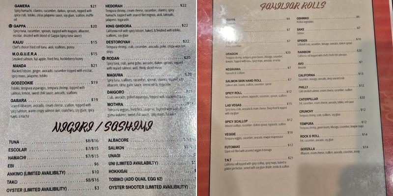 Kaiju Bar & Grill Menu