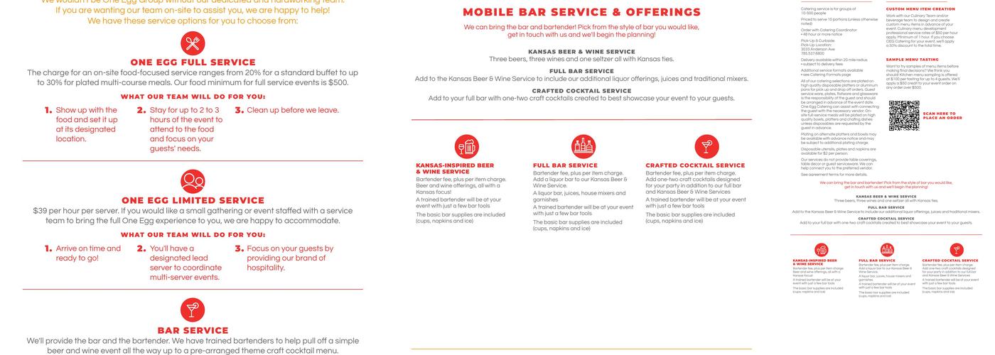 One Egg Catering Kitchen Menu