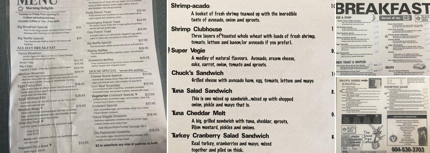 Yucca Tree Cafe Menu