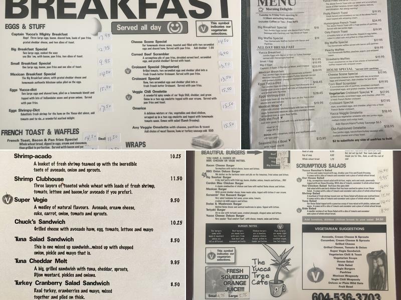 Yucca Tree Cafe Menu