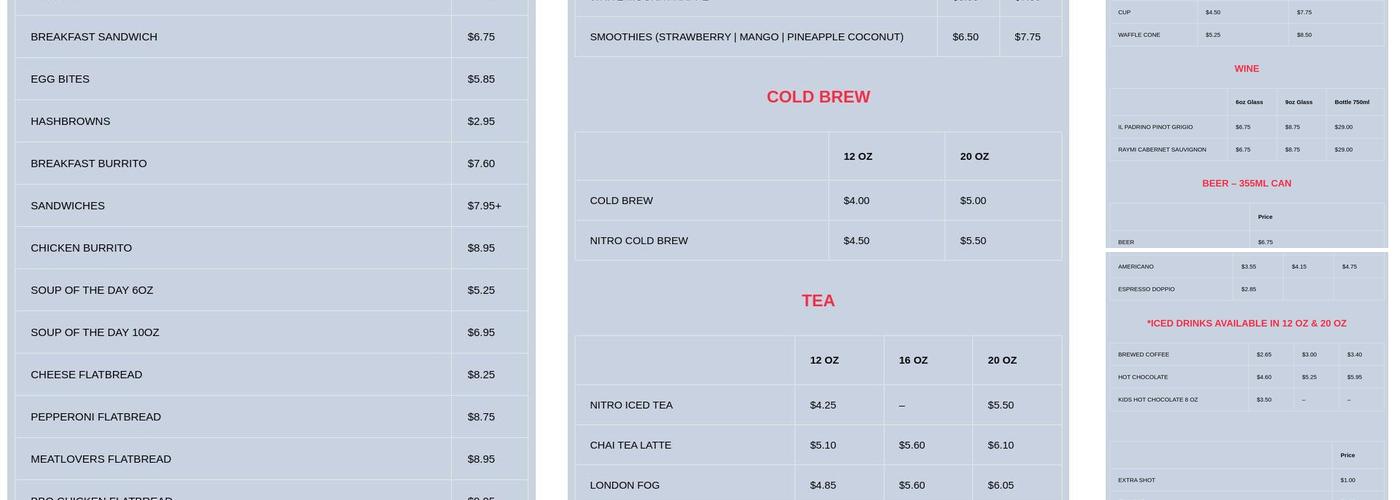 Nat's Coffee House Menu