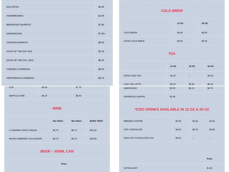 Nat's Coffee House Menu