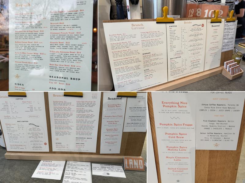 Land Cafe and Studio Menu