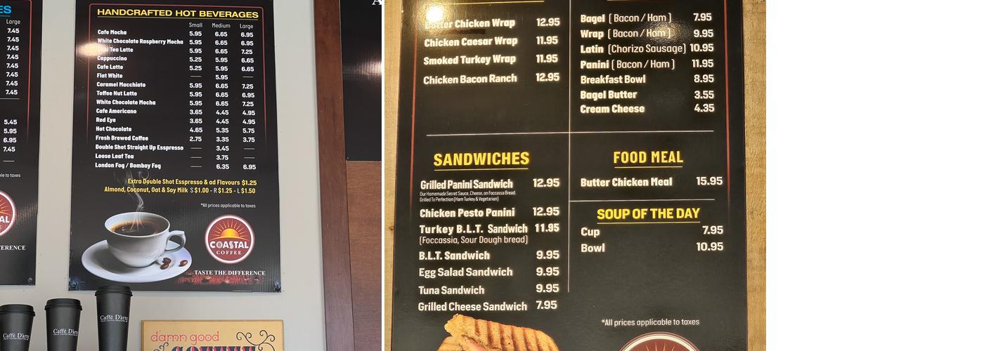 Coastal Coffee House Menu