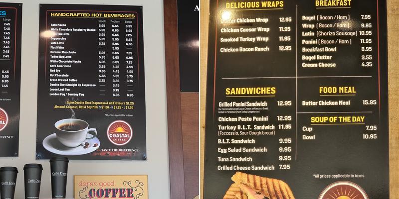 Coastal Coffee House Menu
