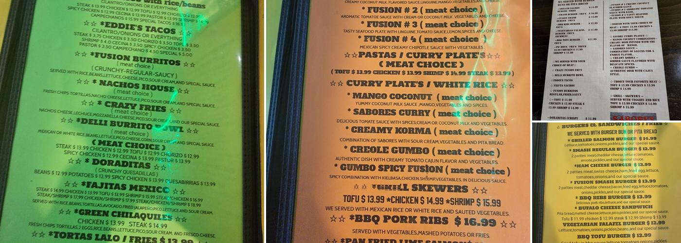 SABORES FUSION GRILL Menu