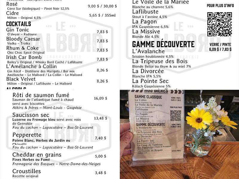 Le Malbord - Microbrasserie Menu