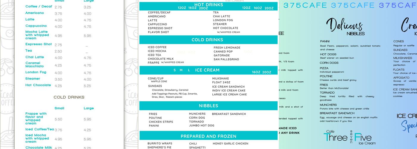 Three7Five Cafe Menu