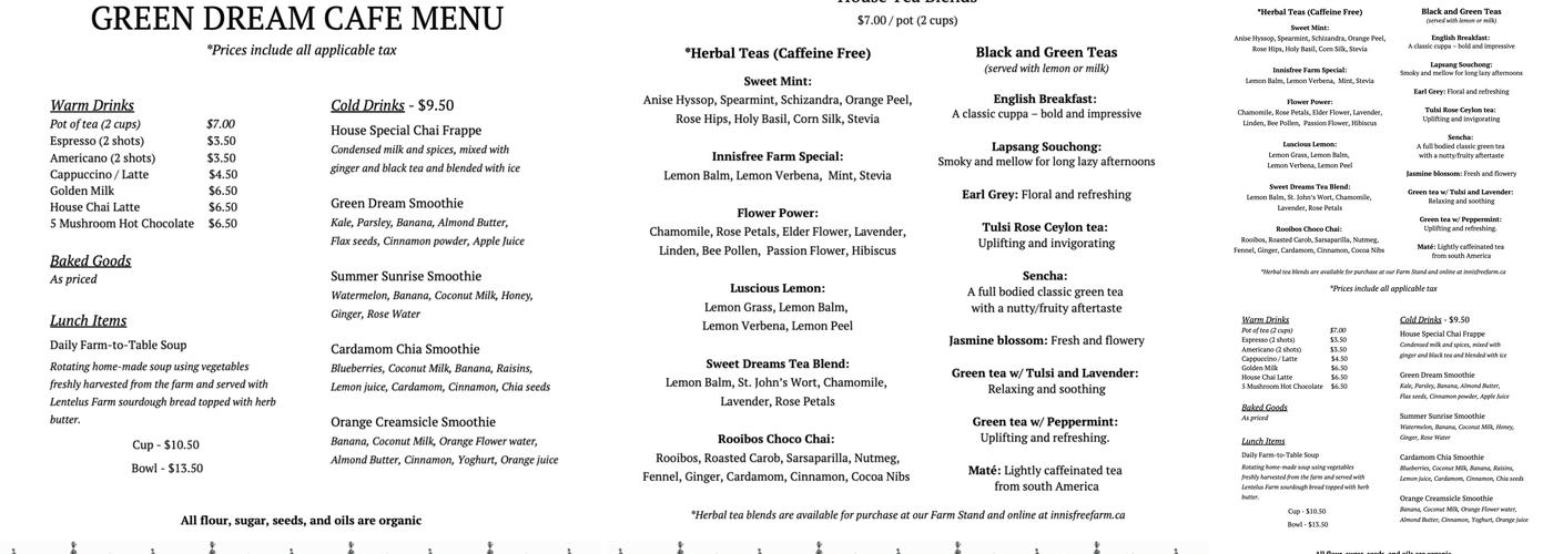Green Dream Café Menu