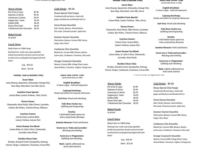 Green Dream Café Menu