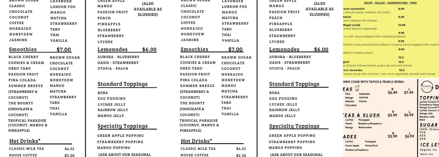 Bubble Hut Café Menu