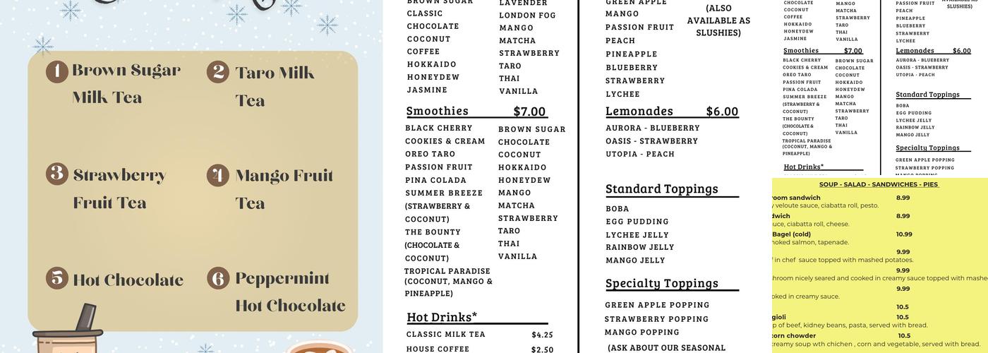 Bubble Hut Café Menu