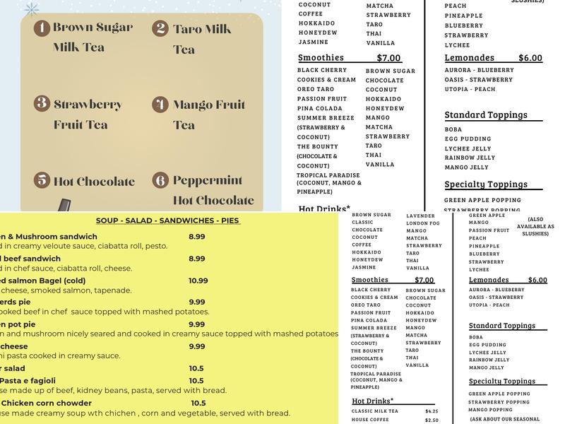 Bubble Hut Café Menu