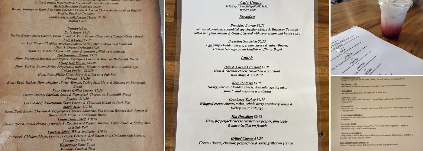 Cafe utopia Menu