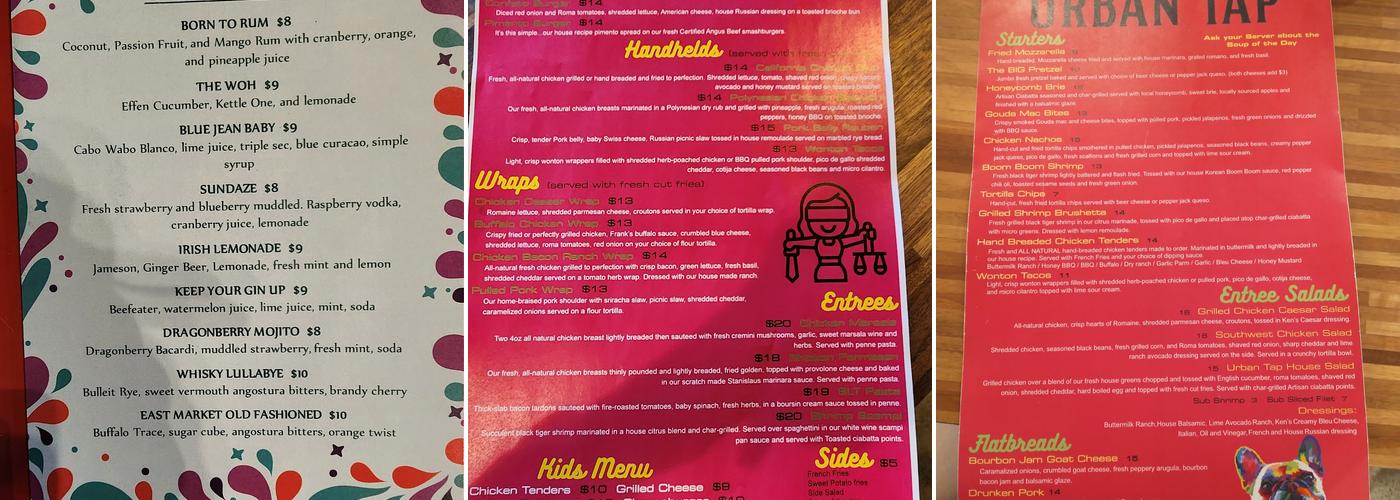 Urban Tap and Distillery Menu