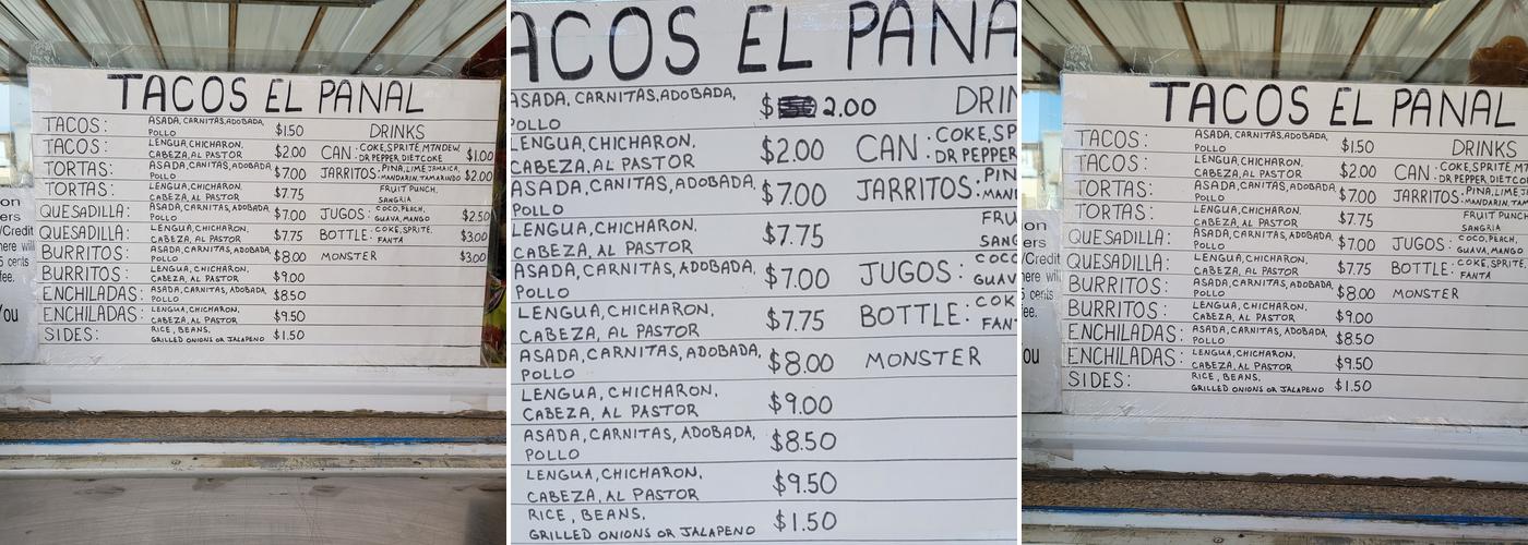 Tacos el panal Menu