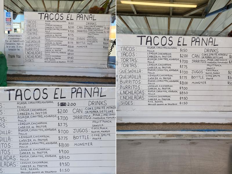 Tacos el panal Menu