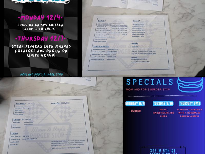 Mom and Pop's Burger Stop, LLC Menu