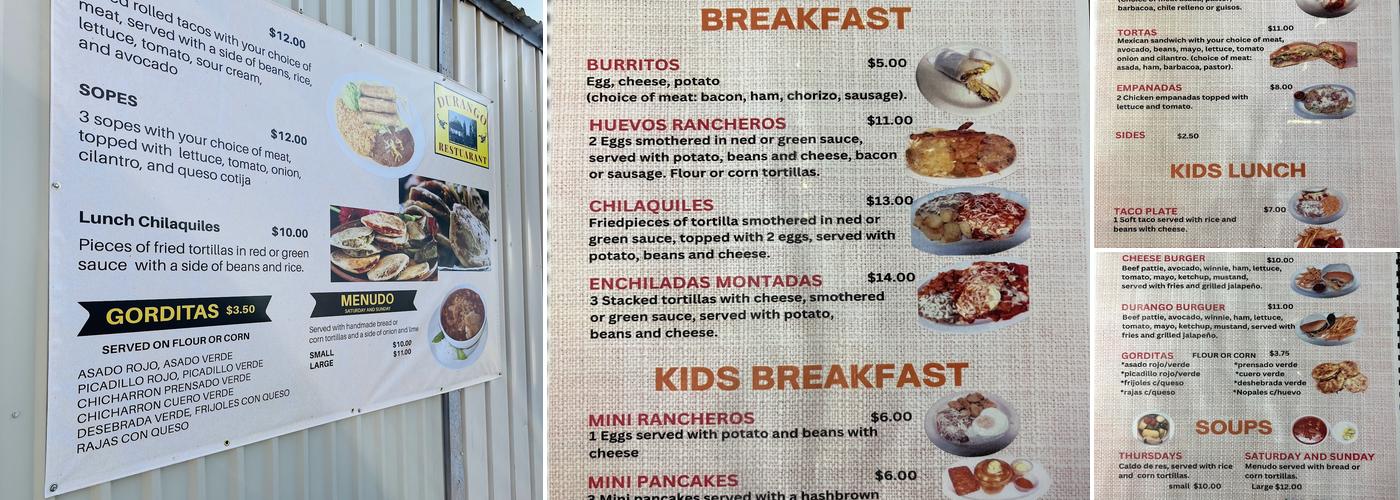 Durango Restaurant Menu