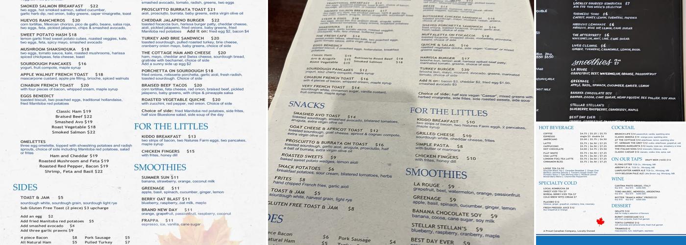 Bluestone Cottage Menu