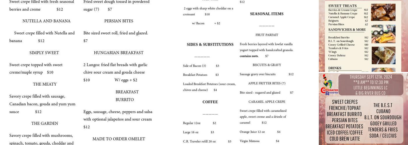 Caffeinated Rooster Menu