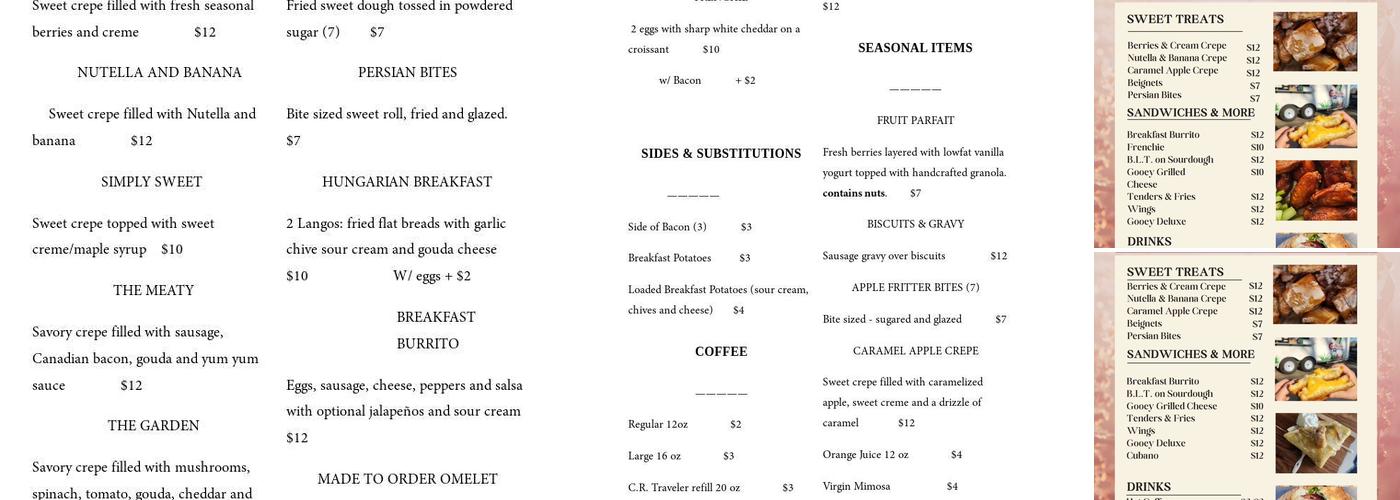 Caffeinated Rooster Menu