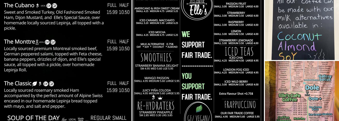 Elle’s Cafe Menu