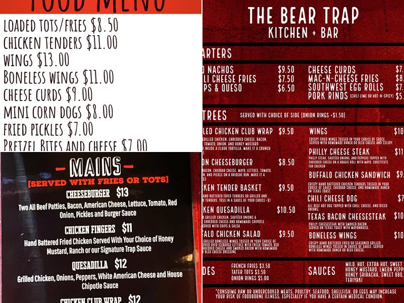 The Bear Trap Menu