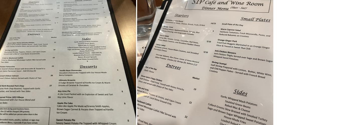 SIP Cafe Menu