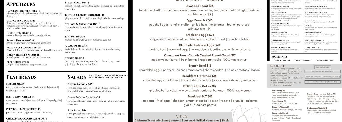 Stir Martini Bar & Kitchen Menu