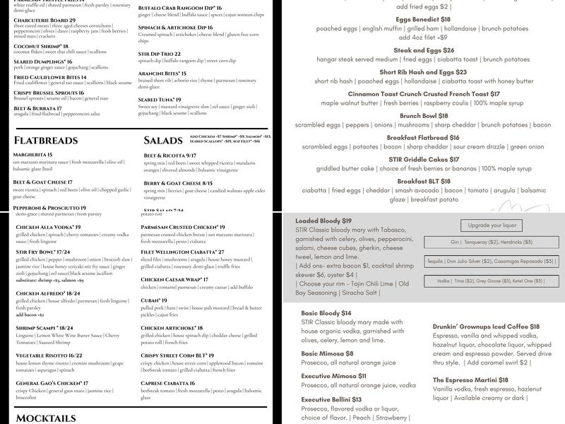 Stir Martini Bar & Kitchen Menu
