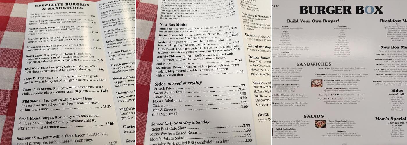Burger Box Menu