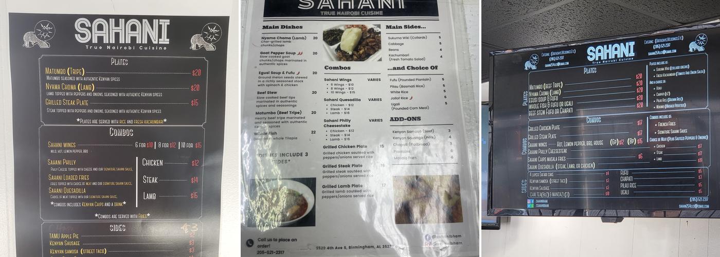 Sahani Kitchen Menu