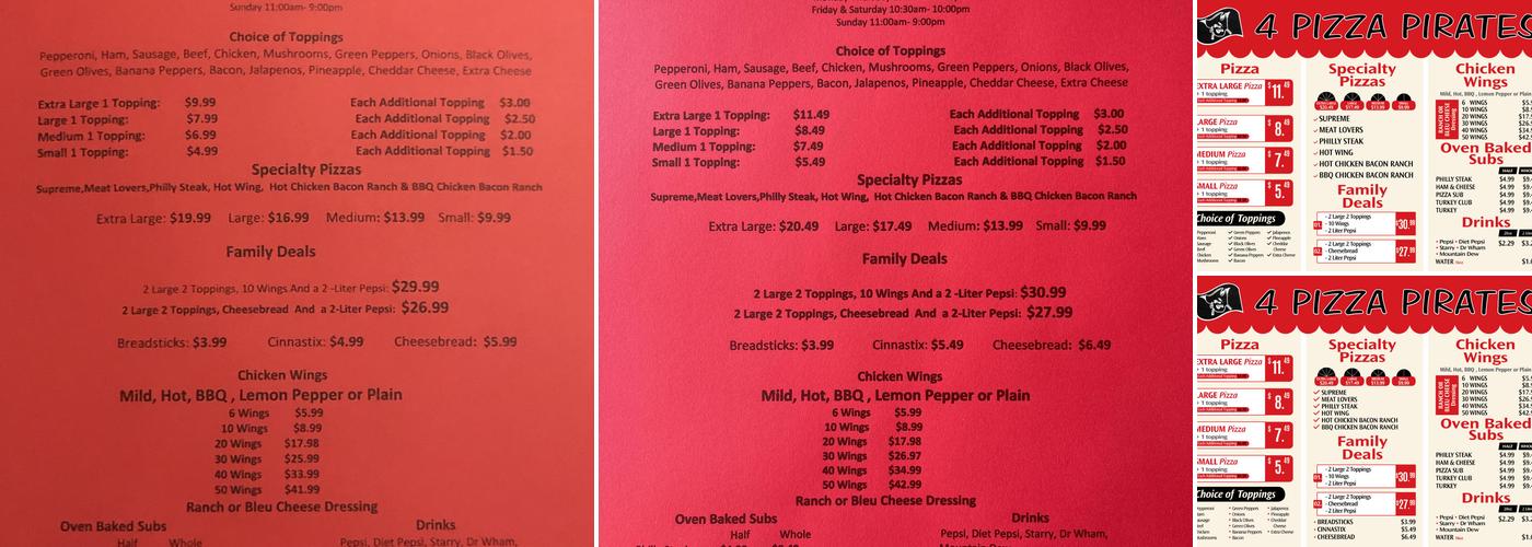 4 Pizza Pirates Menu
