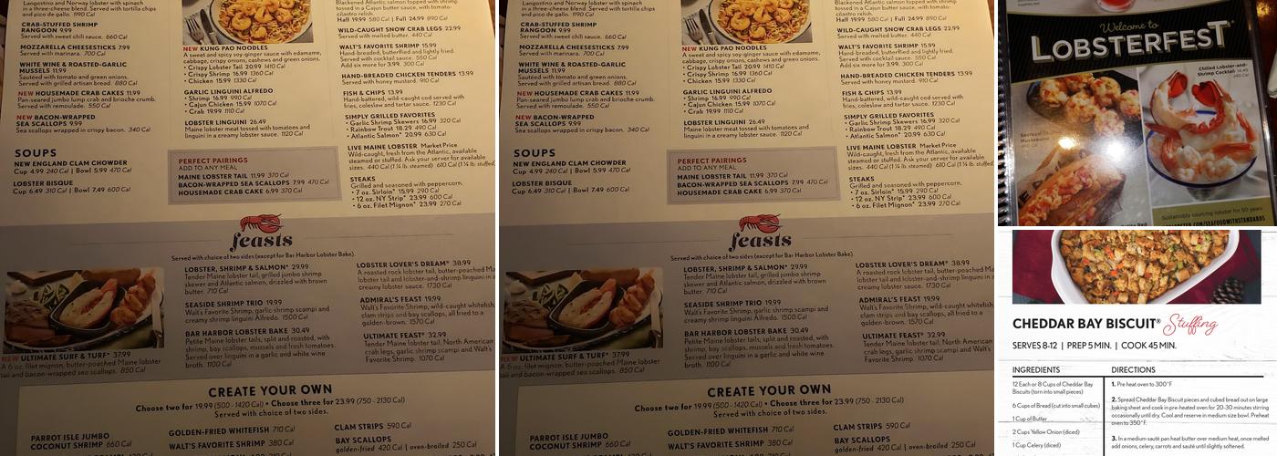 Red Lobster Menu