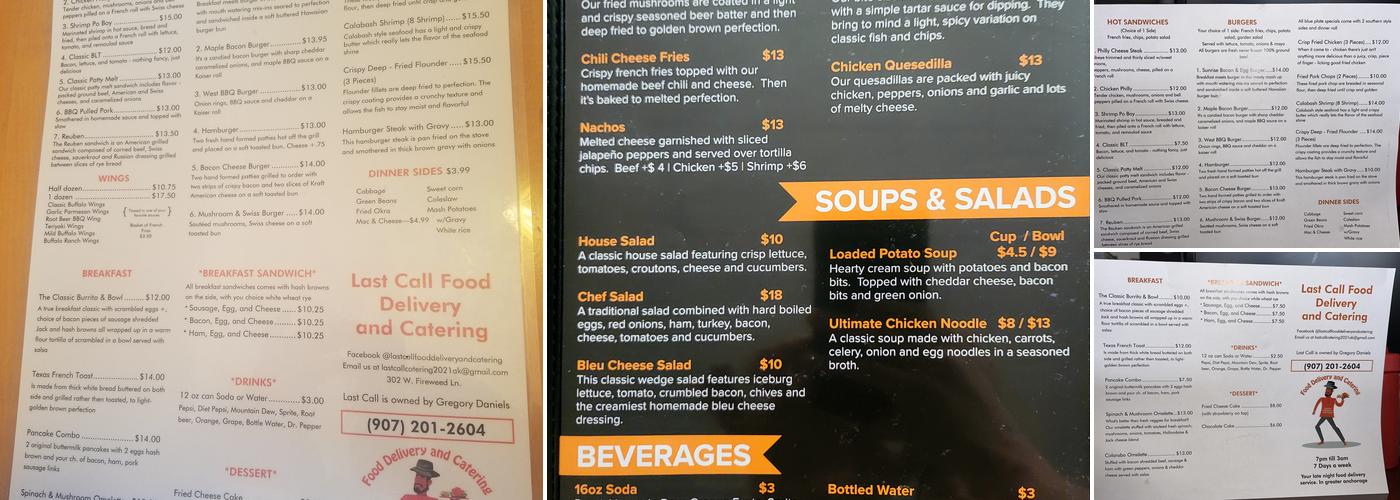 Last Call Grill and Delivery Menu