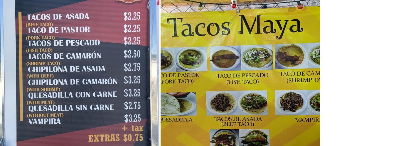 Tacos Maya Menu
