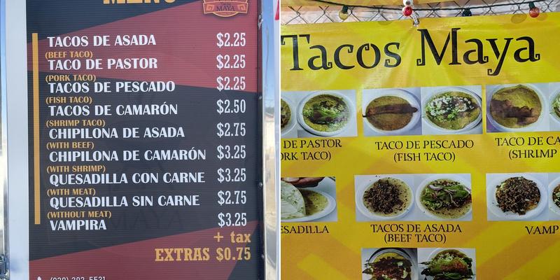 Tacos Maya Menu