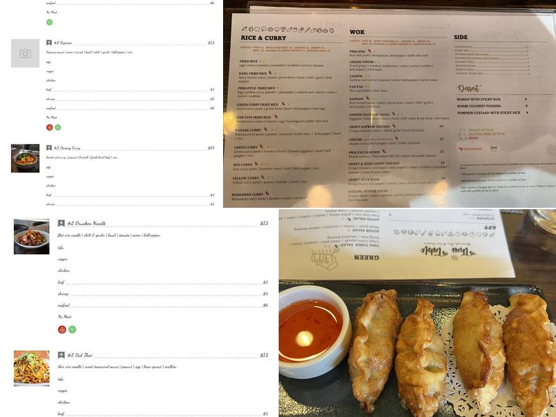 Thai Table Menu