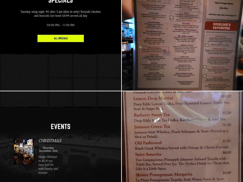 Sidelines Grill Menu