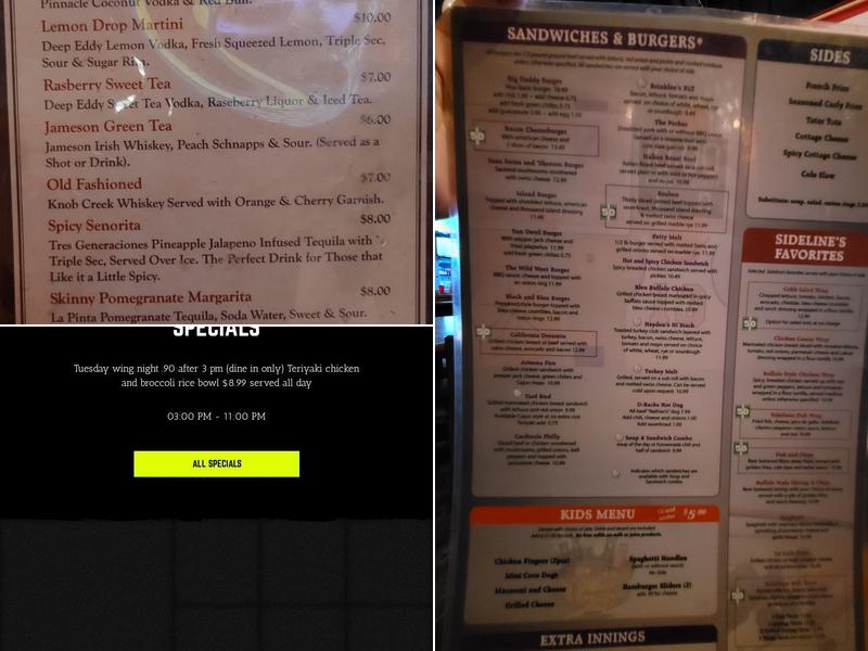 Sidelines Grill Menu