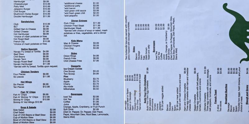 Mexican Water Trading Post Menu