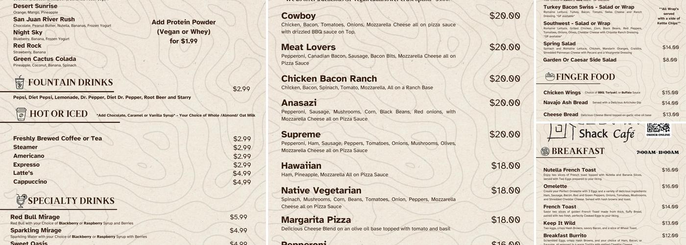 Cedar Shack Cafe Menu