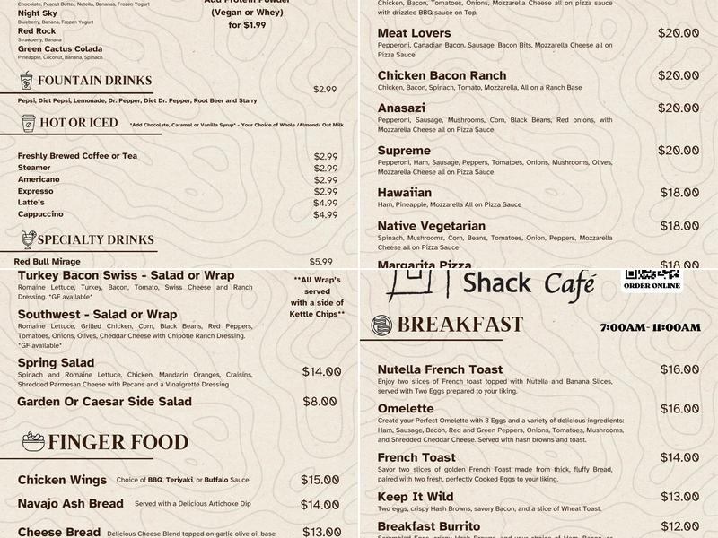 Cedar Shack Cafe Menu