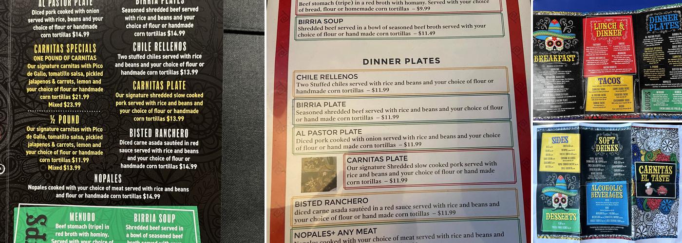 Carnitas El Taste Foothills Menu