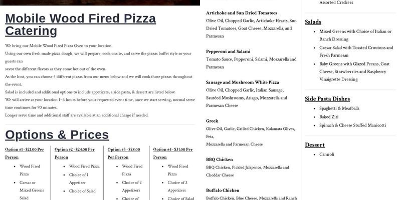 Into The Fire Pizza & Catering Menu