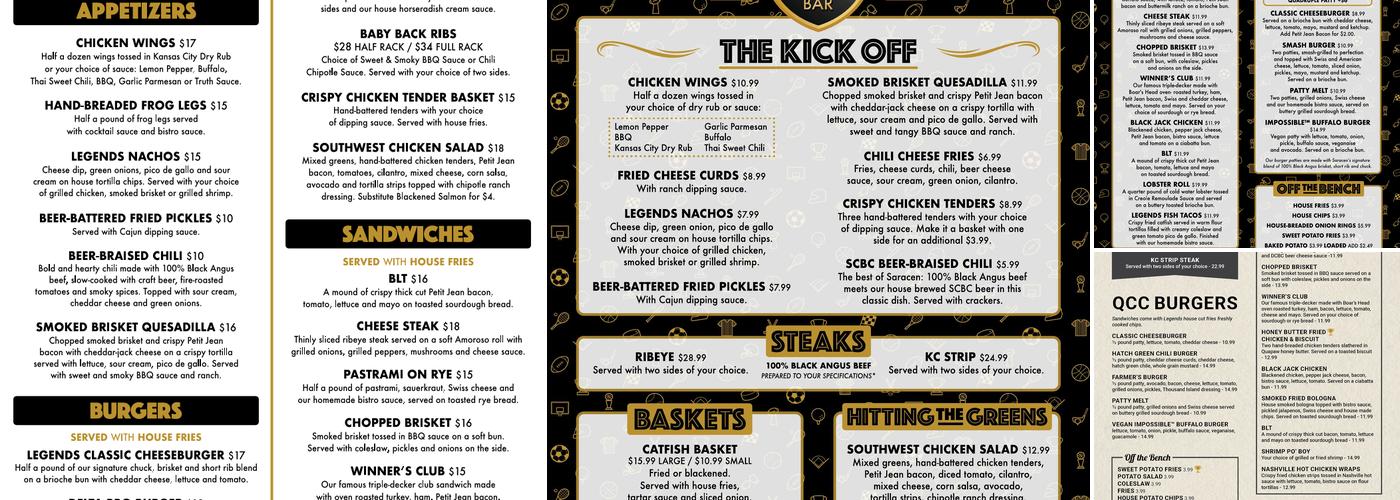 Legends Sports Bar Menu