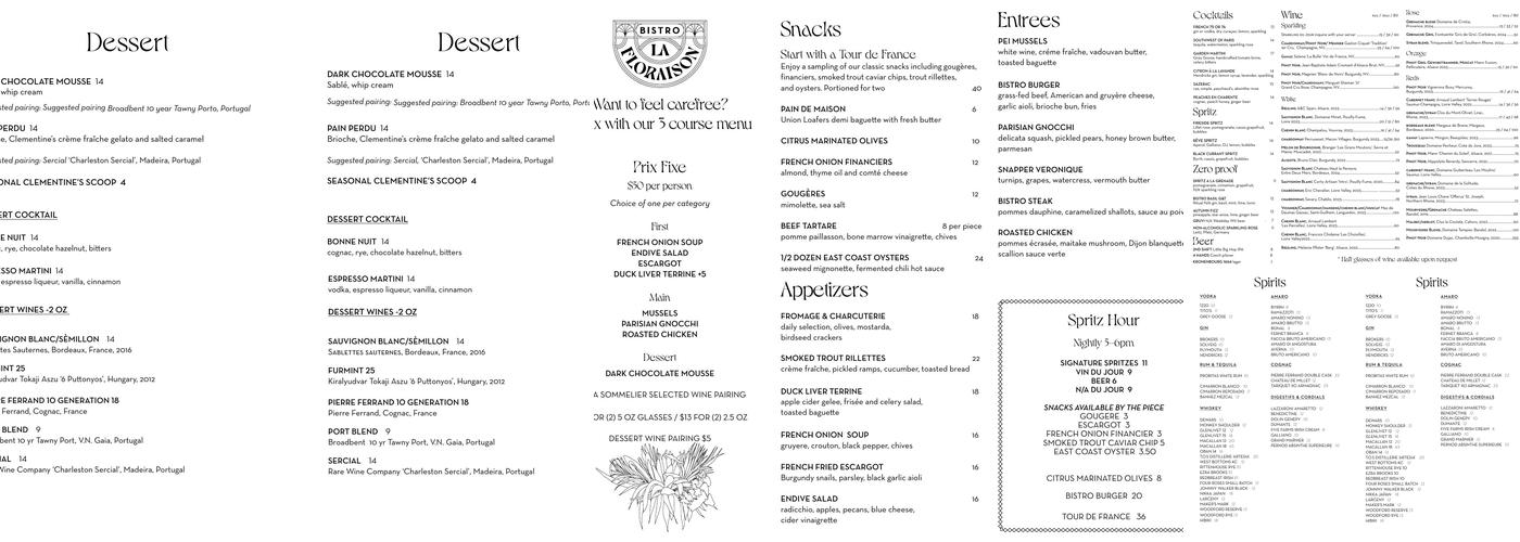 Bistro La Floraison Menu