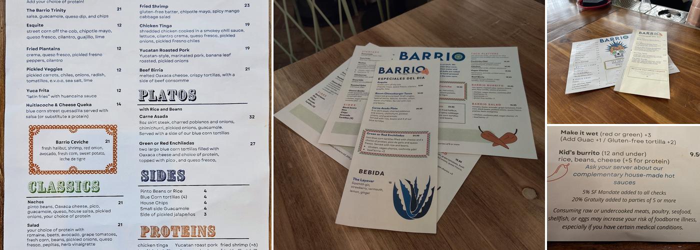 Barrio Menu