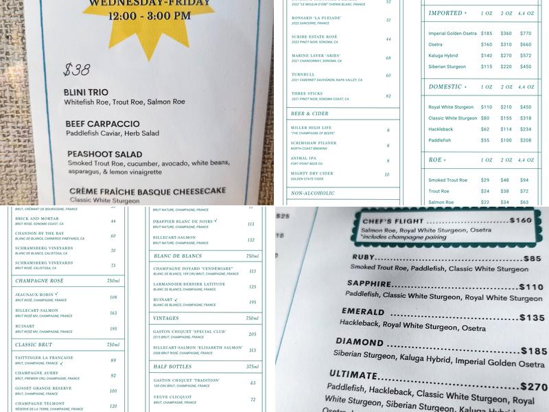 The Caviar Co. Tiburon Champagne Lounge Menu